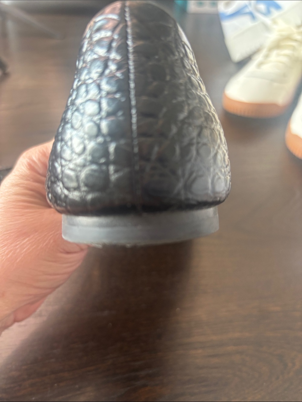 Tory Burch Black Croc-Embossed Logo Square-Toe Flats - Picture 7 of 8